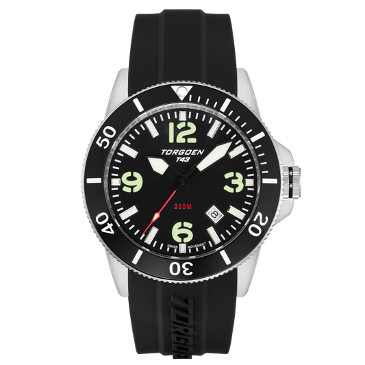 T43 Black Diver Sapphire | 44mm, Black Silicone Strap
