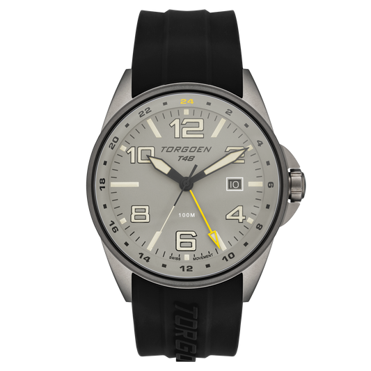 T48 GMT Heron | 44mm, Black Silicone Strap