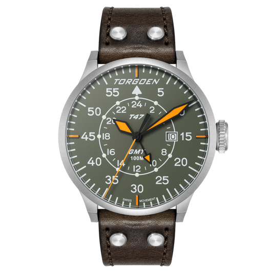 T47 Jumbo Grey Sapphire GMT | 47mm, Dark Brown Leather Strap