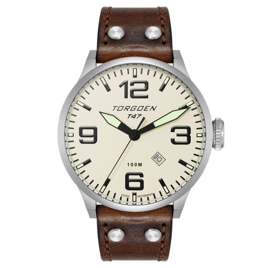 T47 Jumbo Cream Sapphire | 47mm, Brown Leather Strap