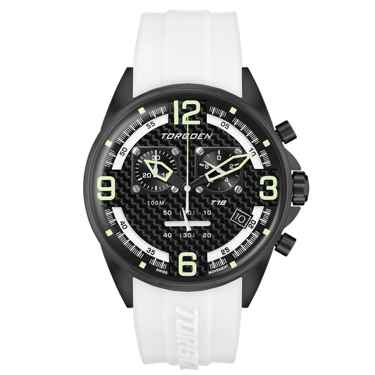 T18 White Carbon Fiber | 45mm, White Silicone Strap
