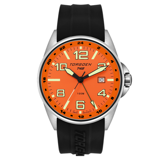 T48 GMT Black/Orange | 44mm, Black Silicone Strap