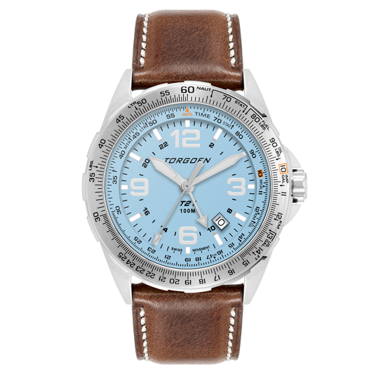 T21 Ice Blue Sapphire | 44mm, Vintage Leather Strap