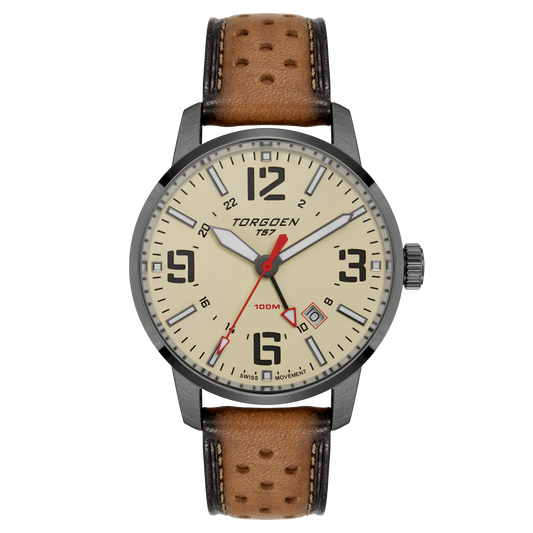 T57 Cream GMT Sapphire | 41mm, Tan Leather