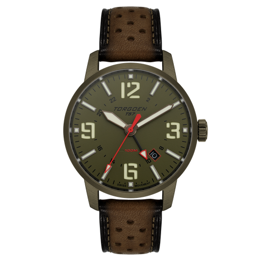 T57 Green GMT Sapphire | 41mm, Dark Brown Leather