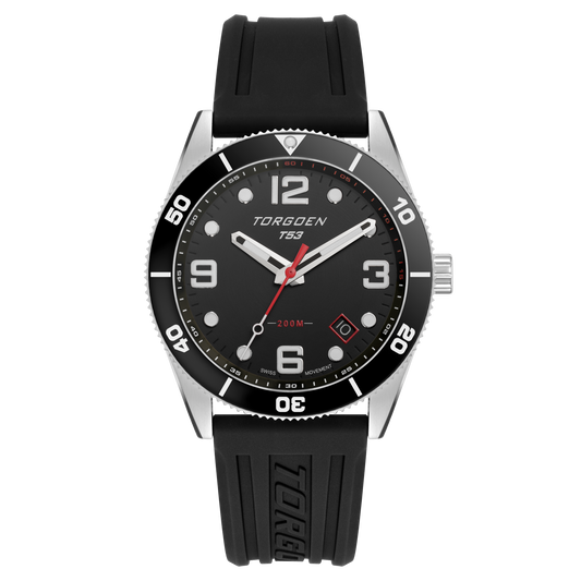 T53 Diver Black | 41mm, Black Silicone Strap
