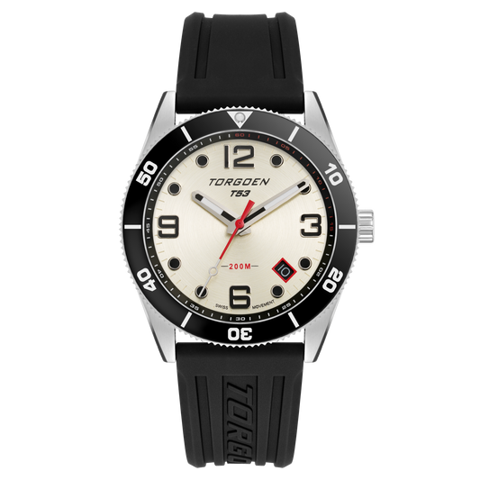T53 Diver Cream | 41mm, Black Silicone Strap