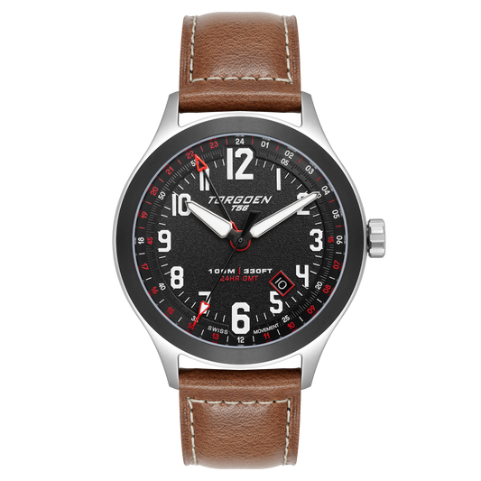 T56 Black Sapphire GMT | 44mm, Dark Brown Leather Strap