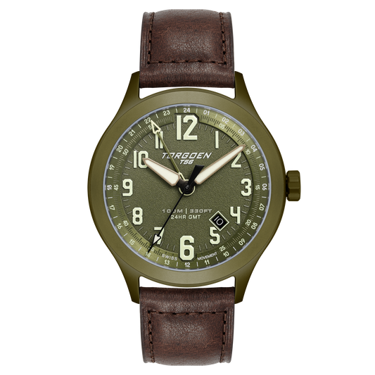 T56 Green Sapphire GMT | 44mm, Chocolate Brown Leather Strap