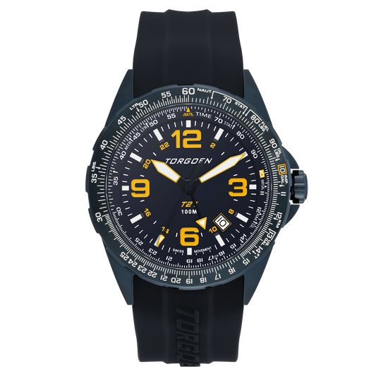 T21 Navy Ion Plated Sapphire | 44mm, Navy Silicone Strap