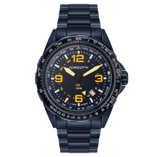 T21 Navy Ion Plated Sapphire | 44mm, Navy Stainless Steel Strap