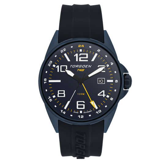 T48 GMT Navy Ion Plated | 44mm, Navy Silicone Strap