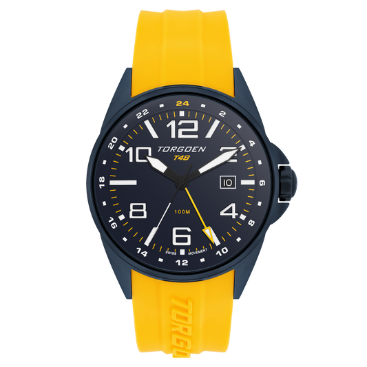 T48 GMT Yellow/Navy Ion Plated | 44mm, Yellow Silicone Strap