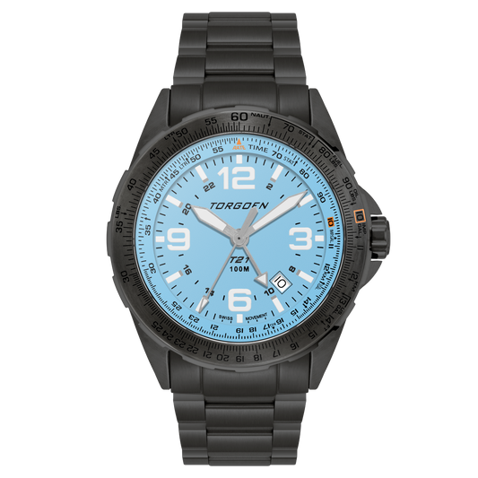 T21 Ice Blue Ion Plated Sapphire | 44mm, Stainless Steel Strap