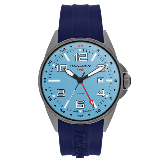 T48 GMT Ice Blue Ion Plated | 44mm, Navy Silicone Strap